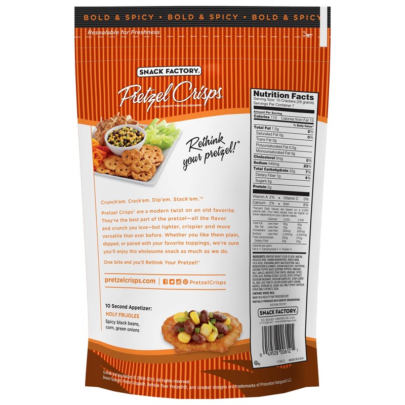 Snack Factory Pretzel Crisps, Buffalo Wing, 7.2 Oz Bag (Pack