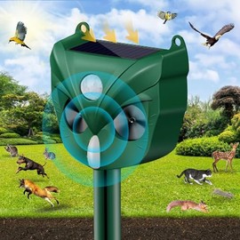 2024 Upgraded Solar Animal Repellent,Ultrasonic Cat Repellent Outdoor,Squirrels Deterrent with Motion Sensor,Sound,LED Flashing for Rabbit, Raccoon, Fox, Deer, Skunk etc M546