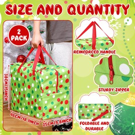 Xuniea 2 Pcs Christmas Ornament Storage Bag 18 x 15 x 10 Inch Lime Green Christmas Ornament Organizer Polka Dot Waterproof Xmas Oxford Storage Container with Reinforced Carry Handles and Zippers