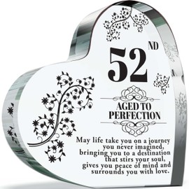 52nd Birthday Plaque Gifts for Women Men - Aged to Perfection - Acrylic Heart Keepsake Gift for 52 Year Old Woman Man Her Him, 100mm x 100mm Present For Friends Family