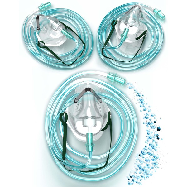 Mapeau O2 Oxygen Mask with Tube 2 m Elastic Band and Nose Clip Pack of 3