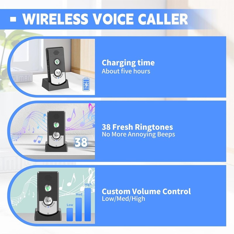 2 Way Wireless Doorbell Intercom Indoor Outdoor, 3280ft Long Range