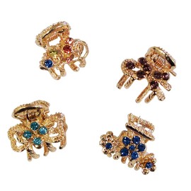 HAND ® HCGS03 Elegant Beautiful Shiny Gold Tone Small Metal Hair Clips/Clamps - Pack of 4 Assorted Colours and Designs
