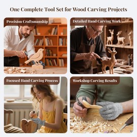 COZYGIFT Wood Carving Kit, 29-Piece Wood Carving Tools & Whittling Knives Set with 6 Detail Gouges, Sharpening Stone, Leather Strop Board, Sandpaper, Leather Roll Bag for Adult Beginners & Retirees