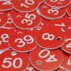 RED PLASTIC NUMBER PLATES ENGRAVED NO KEY RINGS 1-1