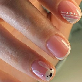 24 Pcs Easter Press on Nails Short Square White French Fake Nails Nude Pink False Nails Press Ons With Smiling Bunny Designs Glossy Nail Tips Full Cover Acrylic Nail Kit for Women Manicure