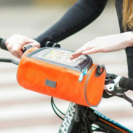 Kytpyi Handlebar Bag, Bike Bag, Waterproof Bike Handlebar Bag with Touch Screen Window for Smartphone, Hard-Wearing Light Oxford Cloth Bike Frame Bag with 1 Shoulder Strap for Bike E-Bikes (Orange)