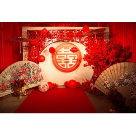 Wofawofa Chinese Wedding Backdrop for Photography 10X8FT Chinese Style Wedding Decoration Backdrops Red Stage Curtain Background for Girls Wedding Party Photo Studio Props Vinyl BL849