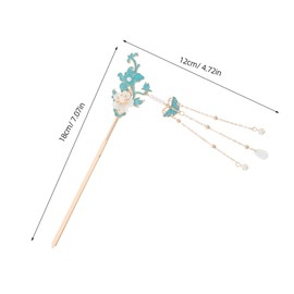 Gatuida Ancient Style Elegant Flower Tassel Hairpin Vintage Floral Pin Chinese Style Hair Accessories Ponytail Updo Bun For Thin Thick Hair Blue