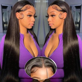 Real Hair Wig, 4x4 Lace Front Wig, 4x4 Straight Closure Wig, 100% Unprocessed Brazilian Virgin Hair, Straight, 180% Density, with Baby Hair, Natural Hairline, 18 Inches (46 cm)