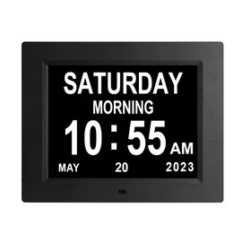 8 INCH Date Time Dementia Clocks with 3 Medication Reminders Alarms Large Display Bold Non-Abbreviated Digital Calendar Day Clock for Seniors with Memory Loss Vision Impaired Black