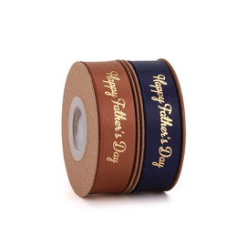 Meseey 20 Yards Happy Father's Day Ribbon 5/8 Inch Dad Ribbon Navy Brown and Gold Satin Decoration Ribbon for Father's Day, Gift Wrapping,Party Favors(5/8"Navy&Brown)