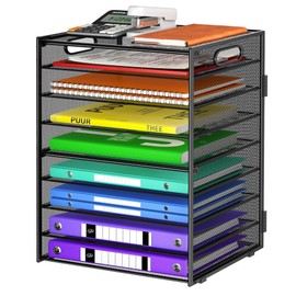 Cawukege Organizador de papel de 9 niveles con asa, organizador de escritorio de gran capacidad, carpeta de archivos de malla, bandeja de papel para c