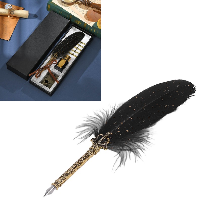 Quill Pen Set Retro Elegant Exquisite Pattern Smoothing Writing Feather