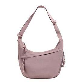 LOCCY Women's Half Moon Shoulder Bag, Nylon Crossbody Bag, Half Moon Bag, Crossbody Shoulder Bag, Hobo Bag with Adjustable Shoulder Strap for University, Work, Travel, Everyday Use, Yams Purple