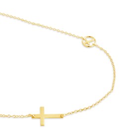 AZAGGI 14K Gold Plated over 925 Sterling Silver Double Sideways Cross & Circle Christian Religious Charm Pendant Necklace (18.0)