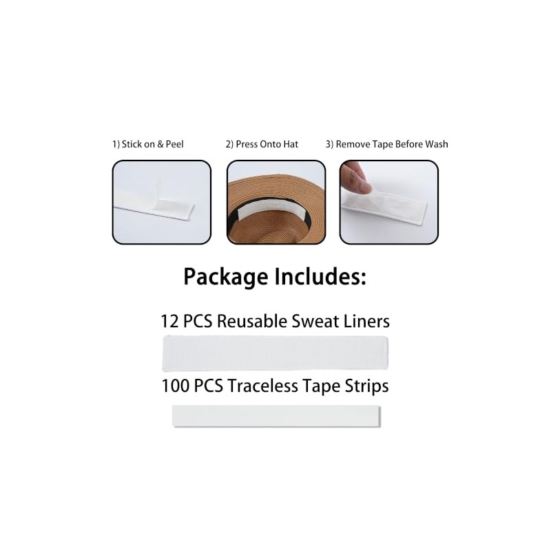 KimYoung Reusable Hat Sweat Liners 12PCS with 100 Tape Strips