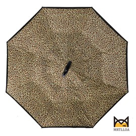 MRTLLOA Double Layer Inverted Umbrella with C-Shaped Handle, Anti-UV Waterproof Windproof Straight Umbrella for Car Rain Outdoor Use (N-Leopard)