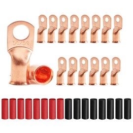 16Pcs 3/0 AWG 3/8" Stud Heavy Duty Bare Copper Wire Lugs with 16Pcs Heat Shrink Tubing 3/0 Gauge Copper Ring Terminals Battery Cable Ends