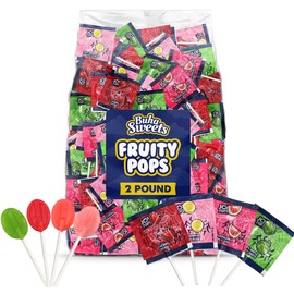 Bulk Halloween Lollipops Candy Variety Pack - 2 Pound Approx. 120 Suckers - Assorted Flavors Cherry, Watermelon, Green Apple & Pink Lemonade - Individually Wrapped Flat Lollipop for Parties, Candy Buffets & Treat Bags