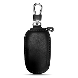 Wuyaoyao Car Key Case, Car Key Fob Cover Case, Leather Key Fob Case with Metal Hook and Keyring Zipper Bag for Remote Key Fob (Black)