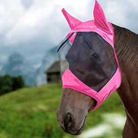 Horse Fly Mask Standard with Ears with Comfort Fleece padding UV Protection for horse Breathable(Cob, Pony, Full) Mesh