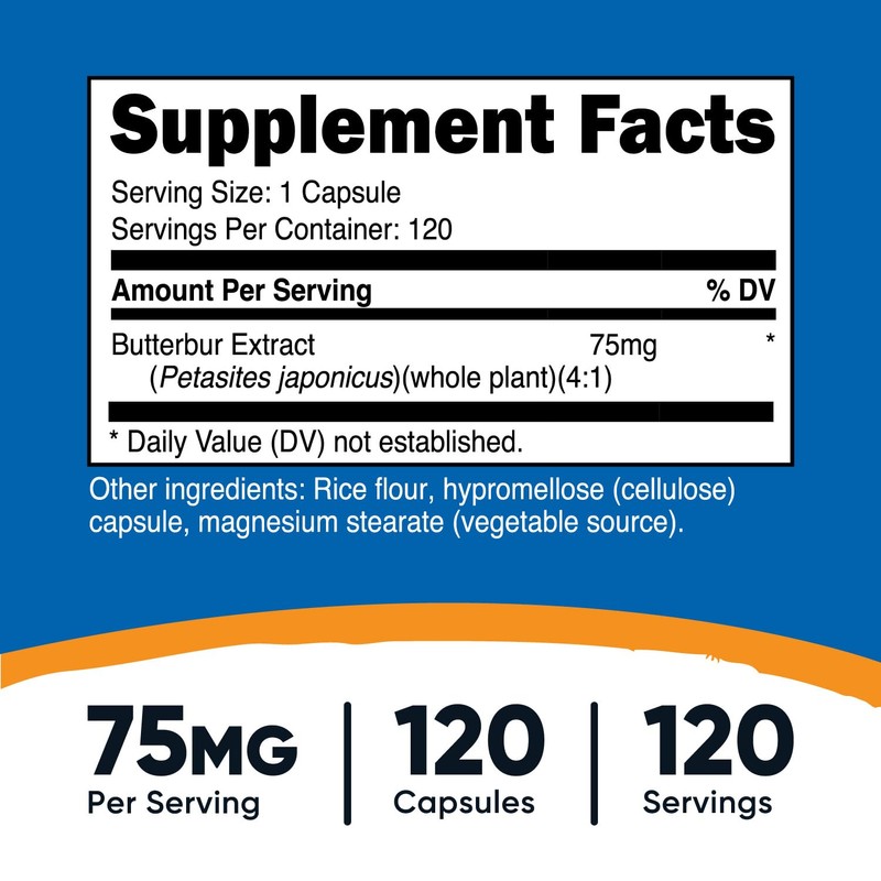 Nutricost Butterbur Extract Capsules (75mg) 120 Capsules - Gluten Free,