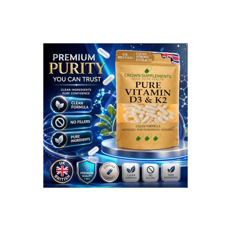Pure Vitamin D3 and K2 Capsules | 1 Capsule Per