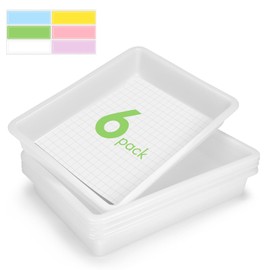 ShineMe Turn in Trays Classroom, 6 Pack White Paper Trays for Classroom with Colorful Labels, Thick Plastic Storage Bins for School, Office Organization, Letter Size Flat Storage Tray