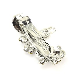 Women's Rhinestone Flower Hair Barrette Clip Hair Pin Antique Silver IMB2072, Clear