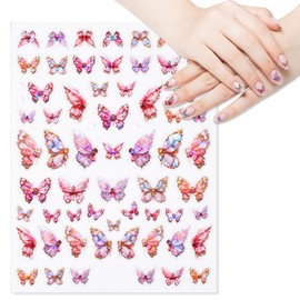 Butterfly Nail Art Sticker, 5D Embossed Butterfly Nail Decals Pretty Butterfly Nail Designs Adhesive Manicure Decorations Accessories for Women Girls DIY Nail Supplies (Pink)