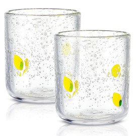SiliFine 2 Pcs Lemon Icon Juice Glasses, 14oz Yellow Lemon Stemless Wine Drinking Juice Glass Cup for Birthday Summer Party Supplies Gift
