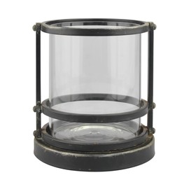 Stonebriar Industrial Black Metal Cage Pillar Candle Holder with Removable Glass Hurricane, Decorative Rustic Design for Wedding Decorations, Parties, or Everyday Home Decor, Small