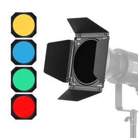 Andoer Barn Door Solid Barndoor Kit with Honeycomb Grid 4 Pieces Colour Filter (Red/Yellow/Blue/Green) for 7 Standard Reflector Strudio Portrait Product Photography