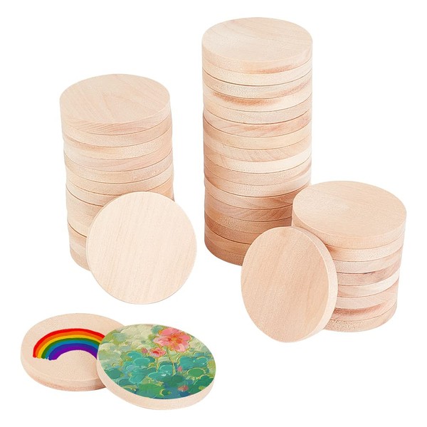 OLYCRAFT 50pcs 4cm Unfinished Wood Slice Round Wood Chips Unstained