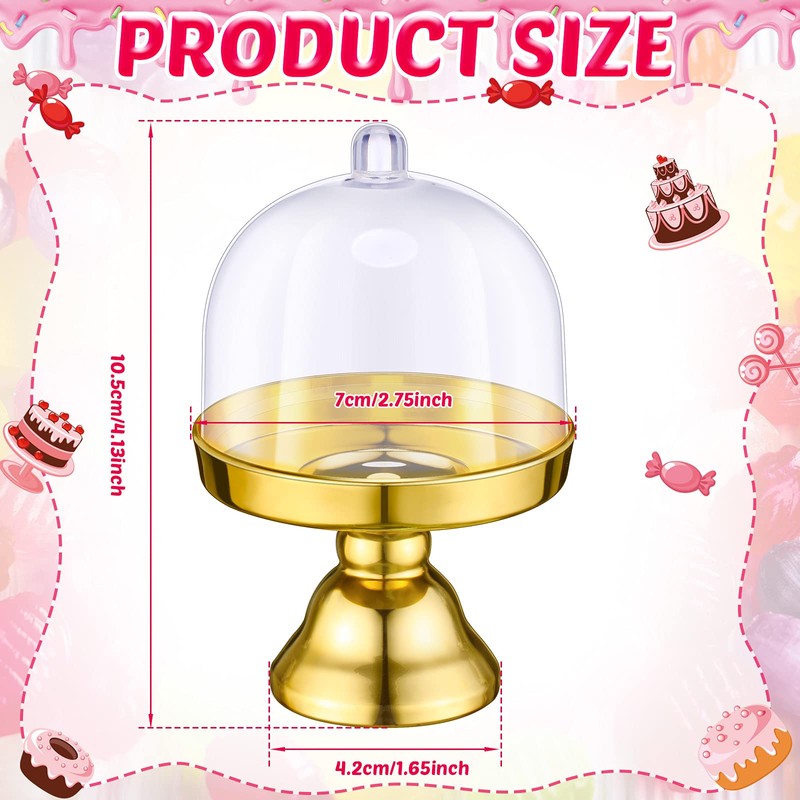24 Pieces Plastic Mini Cake Stand with Dome Cover Chocolate