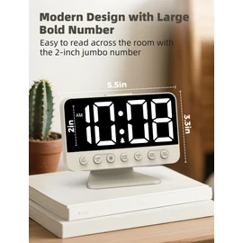 Odokee Digital Alarm Clocks for Bedrooms: Large Bold Number 5 Brightness Dimmer - Easy to Read Across The Room - 5 Alarm Sound 8 Night Light - Putty