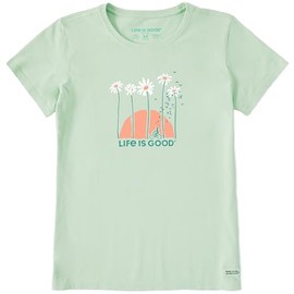 Life is Good Standard Crusher Tee, Short Sleeve Cotton Graphic T-Shirts, Towering Daisies Bike, Sage Green, XX-Large