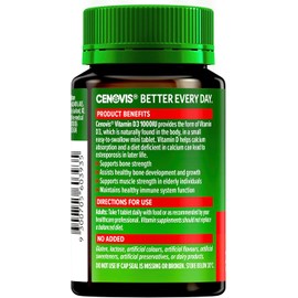 Cenovis Vitamin D3 1000IU Tablets 200 - Vitamin D Aids Calcium Absorption - Supports healthy Immune System Function, Bone Strength, Muscle Strength in the Elderly & Muscle Function - High Strength