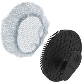 Silicone Body Scrubber with Scrub Net Set, BEAUTAIL 2 Pack for Rich Lather, Deep Cleansing, and Exfoliation – Durable, Easy to Clean, Gentle or Firmer Options – 1 Shower Brush Black, 1 Scrub Net Gray