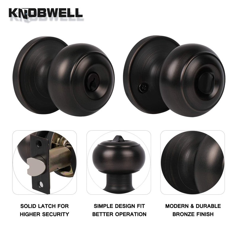 KNOBWELL 2 Pack Exterior Door Knobs with Key, Keyed Entry