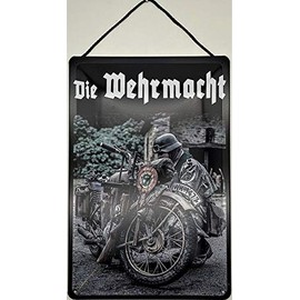 Blechschild With Cord 30 x 20 cm Die Wehrmacht am Motorrad: Halt Polizei - Blechemma