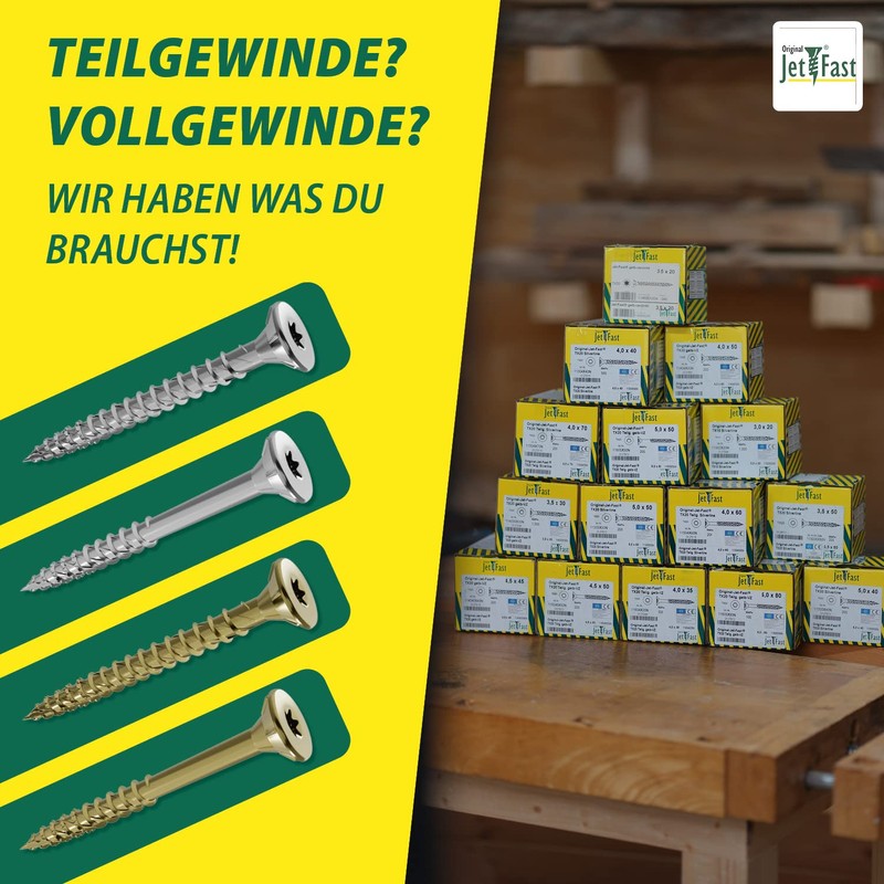 Jet-Fast Original Universal screws, Duo-countersunk head, self-drill bit, gold, 11605x80n