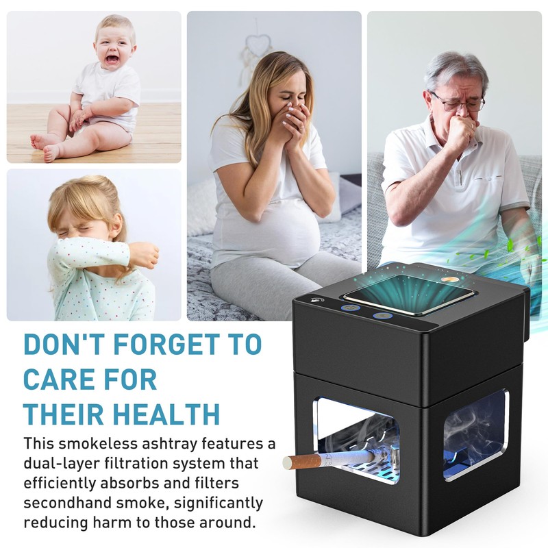 Intelligent HEPA Smokeless Ashtray Indoor with Lighter,USB Rechargeable Smoke Removing