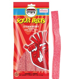 DOUzzle Back To School Sour Belts Chewy Candy Strips Red Strawberry (4 OZ - 1 Pack) Goodie Bag Stuffer, Pinata Filler - Kosher Parve