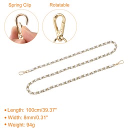 QUARKZMAN Taschenkette, 39" Leder Eisen Taschenriemen Handtaschenketten Geldbörsenriemen für Schultertaschen und Crossbody-Taschen Ersatzriemen (Silberriemen + Goldkette)