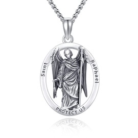 REDSUN Religious Amulet Necklace Bracelet 925 Sterling Silver St Raphael Archangel Chain Saint Raphael Bracelet Amulet Christian Chain Jewellery Gift for Men Women, Sterling Silver, Raphael,
