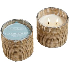 Field + Fleur by Hillhouse Naturals Blu Eucalyptus 2 Wick Hand Woven Glass Candle – Fresh Floral Notes and effervescent Citrus Enhanced with Aquatic Woods - 100% Soy Wax Blend – Burn time 75+ Hours
