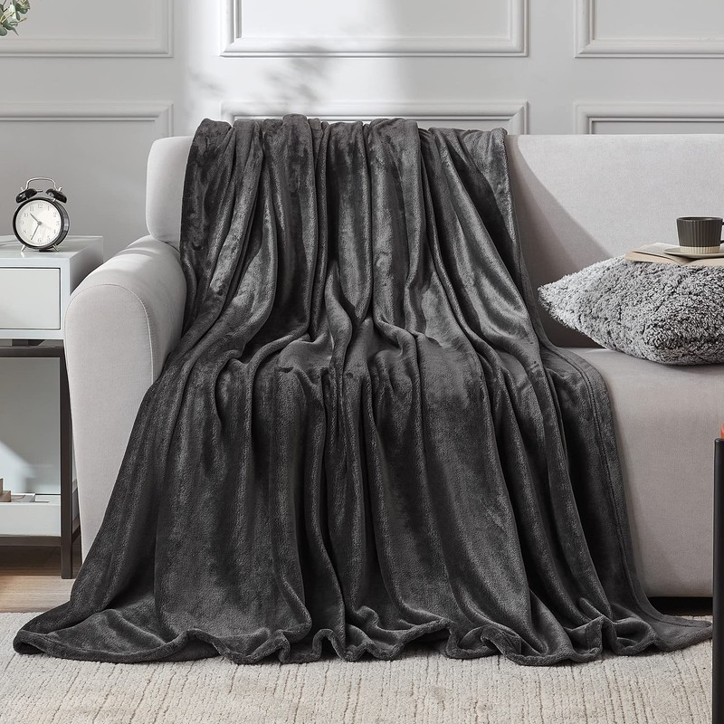 EHEYCIGA Fleece Blanket Dark Grey Throws for Sofas Fluffy Warm