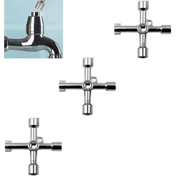 3 Pack 4-Way Multi-Functional Universal Cross Key, Stainless Steel Utility